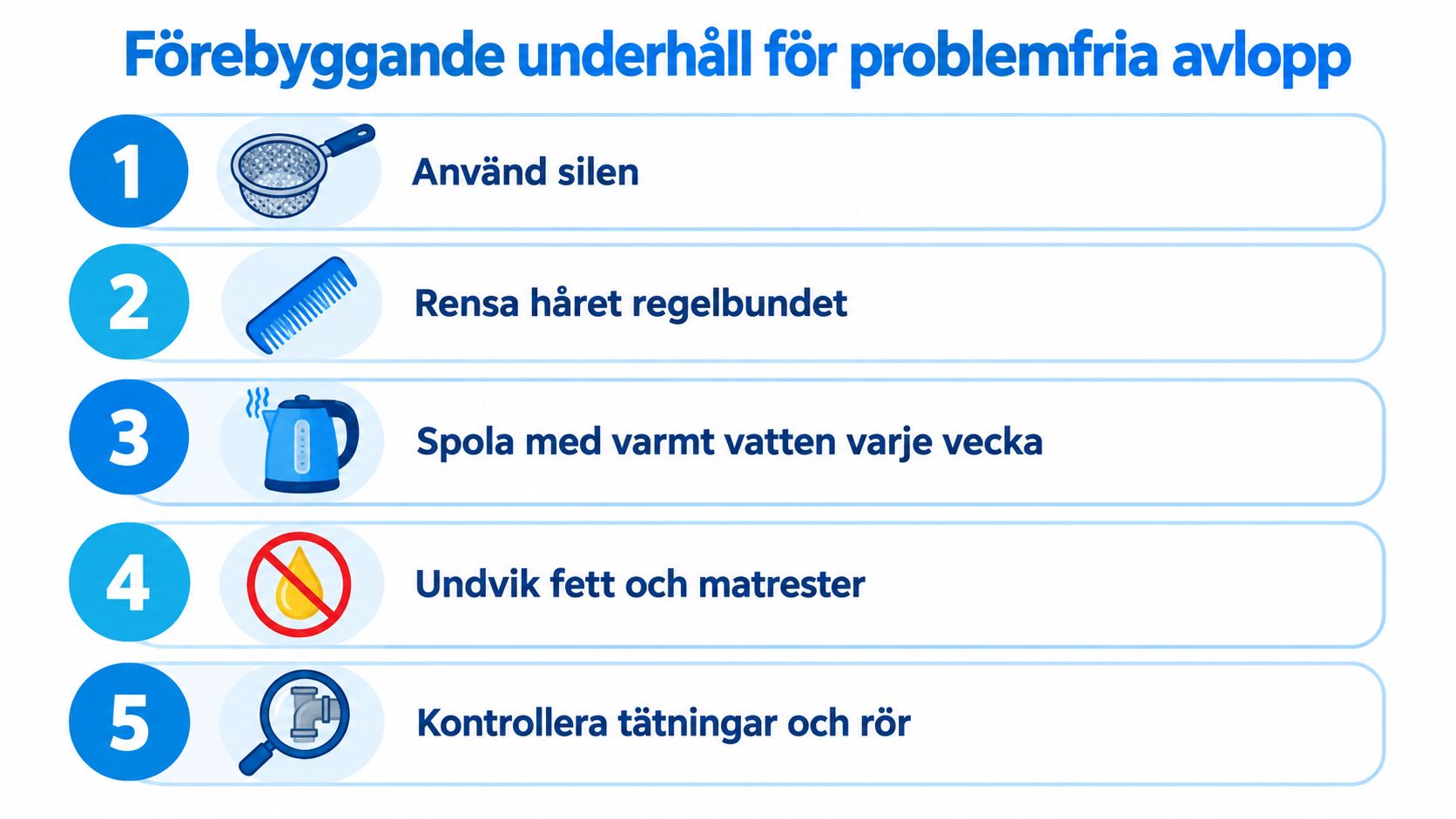 Fem steg för förebyggande underhåll av avlopp för att undvika stopp i handfat och rör i hemmet.