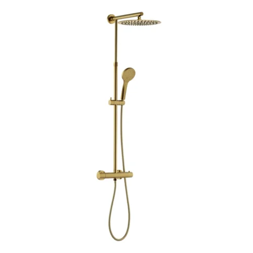 Takdusch i borstad guld 160 c/c med termostatblandare och rund takdusch – Installerat & Klart